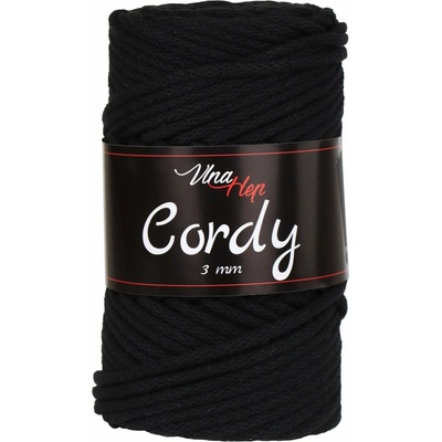 Pletací / háčkovací příze Vlna-Hep CORDY 3mm 8001 černá, jednobarevná, 250g/100m