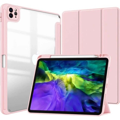 SES 2v1 Smart flip cover+zadný silikónový ochranný obal s držiakom pero Apple iPad 10.2 2021 9. generace svetlo ružový 12234