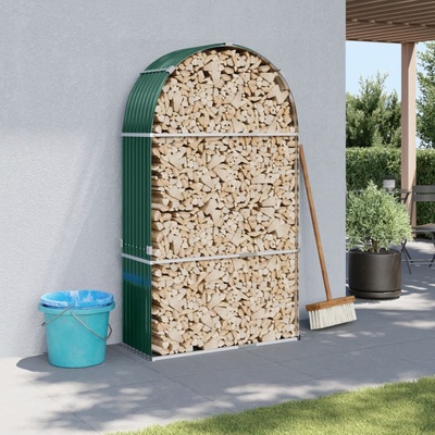 vidaXL Поставка за дърва, зелена, 120x45x210 см, поцинкована стомана (364542)