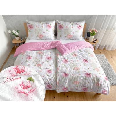 Áčko krep obliečky PIVÓNIE Bloom Ružová 70x90 140x200