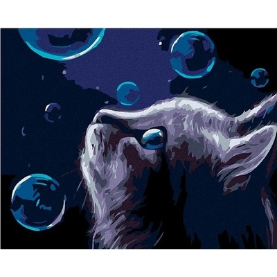zuty Malování podle číselKočka a bubliny v noci 100 x 80 cm bez rámu a bez vypnutí plátna