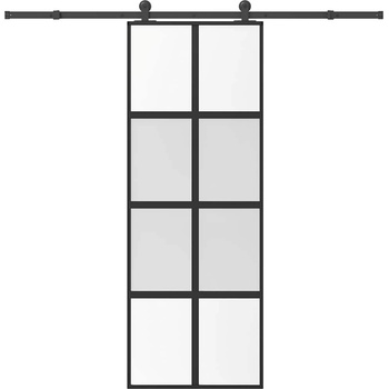 vidaXL Плъзгаща се врата с обков 76x205 см Закалено стъкло&Алуминий (3333010)