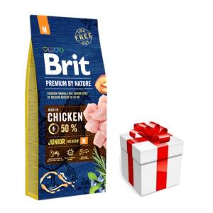 Brit Premium By Nature Junior M 15кг + безплатна изненада за кучето