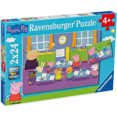 Ravensburger Пъзел Ravensburger от 2 x 24 части - Прасенцето Пепа в училище (09099)