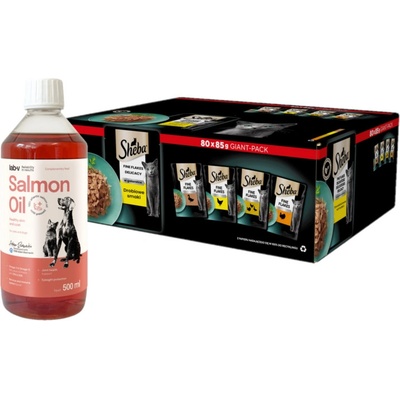 SHEBA sáčky 80x85 g Delicacy Poultry flavours vlhké krmivo pro kočky v želé, s kachnou, s kuřetem, s drůbeží, s krůtou + LAB V Lososový olej 500 ml