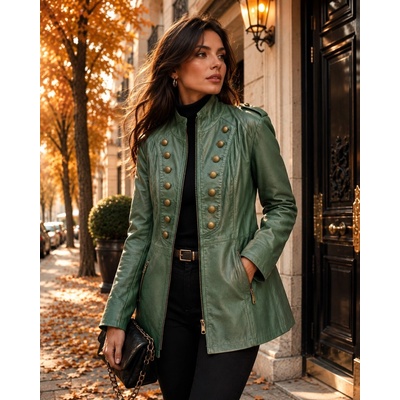 Max Original Leather Dámsky kožený kabát SHAKIRA LG mary green