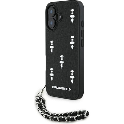 KARL LAGERFELD Калъф Karl Lagerfeld Saffiano Crystals с верига за iPhone 16 - черен (3666339357726)