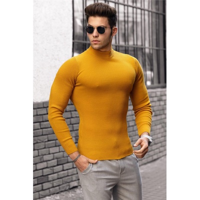 Madmext Мъжки пуловер с поло яка 9413 - Горчица 290228 (290228_Горчица)