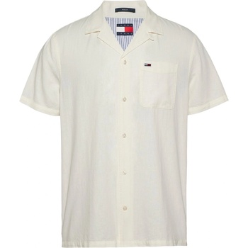 Tommy Hilfiger Риза Tommy Jeans Men's Linen Blend Short-Sleeve Plain Shirt - Ecru