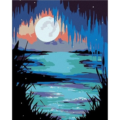 zuty Malování podle čísel Měsíc nad jezerem 80 x 100 cm vypnuté plátno na rám