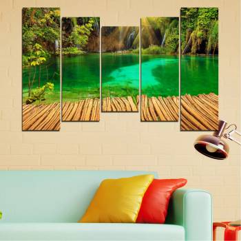 Vivid Home Картини пана Vivid Home от 5 части, Водопад, Канава, 160x100 см, 4-та Форма №0714
