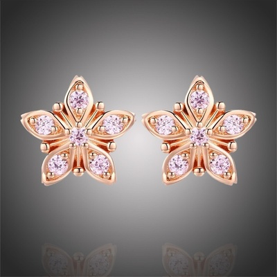 Grace Silver Jewellery stříbrné náušnice se zirkony Alyssa květina E-BSE034 zlatá