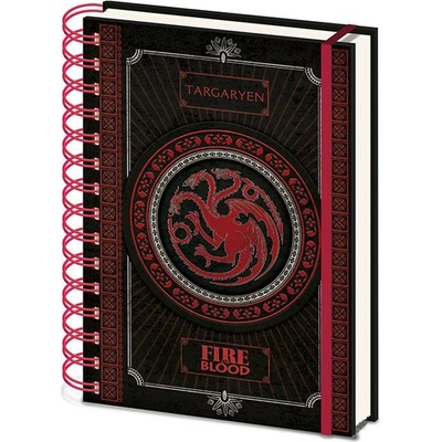 CurePink Poznánkový A5 blok Game of Thrones/Hra o Trůny: Targaryen kroužková vazba 14,8 x 21 cm SR72502