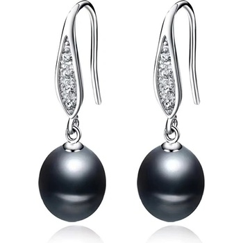 DELIS Сребърни обеци, jw1127, модел с черна перла, с родиево покритие