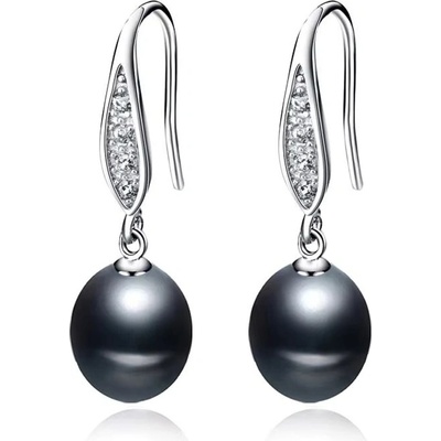 DELIS Сребърни обеци, jw1127, модел с черна перла, с родиево покритие