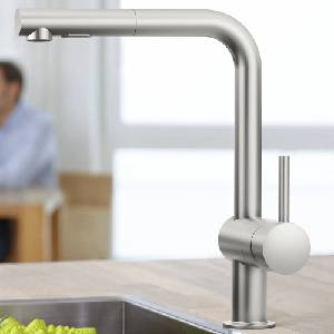 GROHE Кухненски смесител Grohe Minta с издърпващ се душ, 2 вида струи, четкан хром, Supersteel (30274DC0)