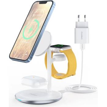 Image 1 of Choetech 3in1 Inductive Wireless Charging Station - тройна поставка (пад) за безжично зареждане за iPhone с Magsafe, Apple Watch и AirPods (бял)