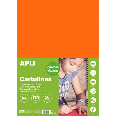 Apli Apli, barevný papír, čtvrtka A4, 170g/m, 50 listů Barva: Oranžová