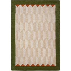 Flair Rugs Зелен/в естествен цвят ръчно изработен вълнен килим 120x170 cm Apex Border Wool - Flair Rugs (503119382710)