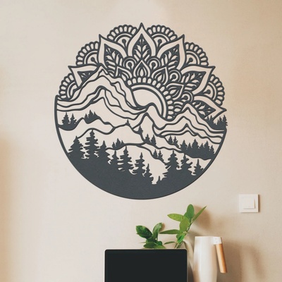 dřevo života Dřevěná mandala MANDALA HORY Rozměry (cm): 60x60, Zvolte barvu dekoru: Antracitová