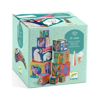 DJECO - Кубчета за игра - Диви животни - 10 броя (DJ08511)