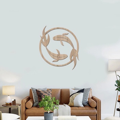 dřevo života Dřevěný obraz KOI FISH v kruhu Rozměry (cm): 40x44, Zvolte barvu dekoru: Dub Sonoma