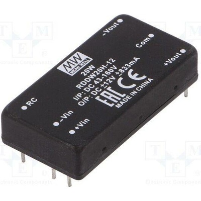 MEAN WELL RDDW20H-12 Měnič: DC/DC; 20W; Uvst: 43÷160VDC; Uvýst: 12VDC; Uvýst2: -12VDC