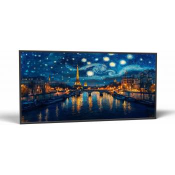 Mesto Hviezdna noc v Paríži | Obraz Vintessia v ráme Rozmery panoráma: 60x120, Rám: Čierny matný-alu