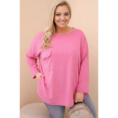 Kesi Dámska blúzka Plus Size s bavlnou, vreckom a ohrnutým rukávom Modrá