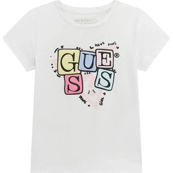 GUESS Бяла тениска за мини момиче с гумирани цветни букви Guess