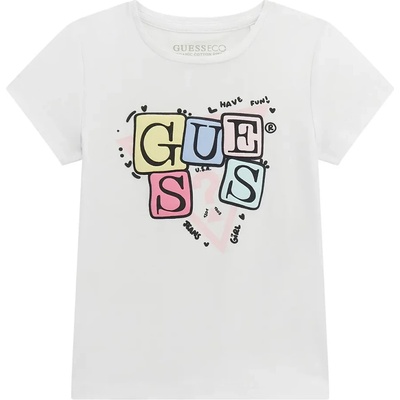 GUESS Бяла тениска за мини момиче с гумирани цветни букви Guess