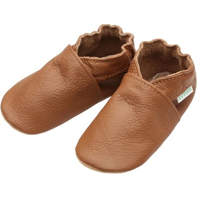 Evtodi kožené capáčky s koženou podrážkou hnědé béžové – Zboží Dáma