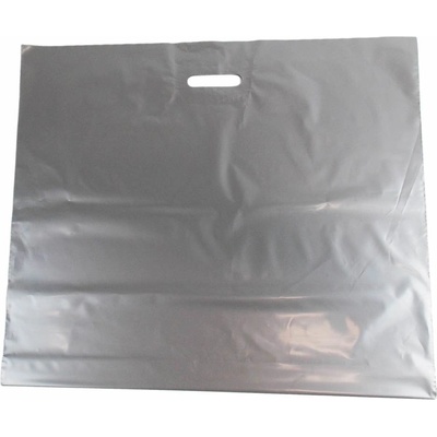 LDPE taška so spevneným prehmatom a so zloženým dnom, dĺžka 65 cm, šírka 55 cm, strieborná
