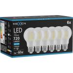 Mexen Vintis 6x LED филaмент крушка E27, A60, 6W, Студена - 6500K, 720 lm, прозрачна (L150-E27-0665-00x06)