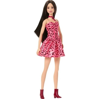 Barbie Fashionista bábika v ružových šatách s leopardím vzorom