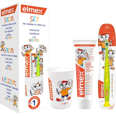 Elmex Junior Balíček s pohárikom 50 ml detská zubná pasta + 1 zubná kefka + pohárik s motívom myšky