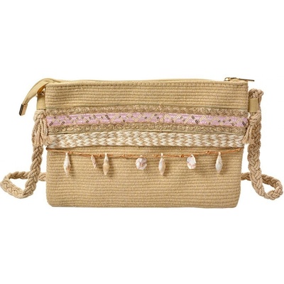Clayre & Eef zdobená kabelka do ruky nebo přes rameno 30*3*18 cm Hnědá
