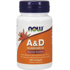 NOW Хранителна добавка с 10000 IU витамин А и 400 IU витамин D, Now Foods A&D Multivitamin for Bone Health 100 softgels