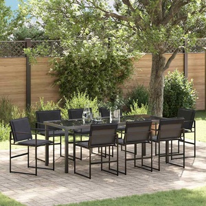 vidaXL Комплект за хранене в градината 9 бр. Черно Текстилен и стомана (3379335)