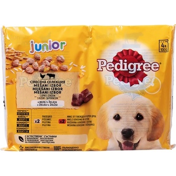 PEDIGREE Junio Пауч за куче с пилешко и говеждо с ориз в желе 4x100гр 4бр