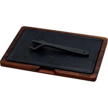 Lava Metal Litinový talíř s dřevěným podstavcem 20x30cm