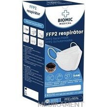 Biomic respirátor FFP2, 3-panelový, biely, 20 ks