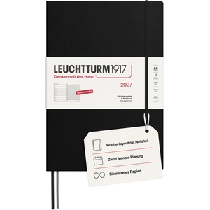 Leuchtturm1917 weekly calendar 2027 A4+ (master) with notebook - appointment planner German, black, January-December 2027, weekly overview on the left + note page on the right - 400036 (400036)
