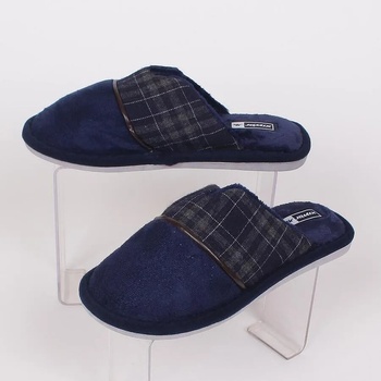 Image 1 of Мъжки топли пантофи в тъмносиньо и каре