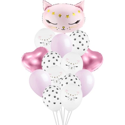 Party Deco Sada na balonkový buket Kočička růžový 83 x 140 cm