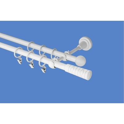 OK-GarnýžeCZ Garnýž kovová dvouřadá 16mm Torino bílá 420 cm do stěny / kroužky s žabkou