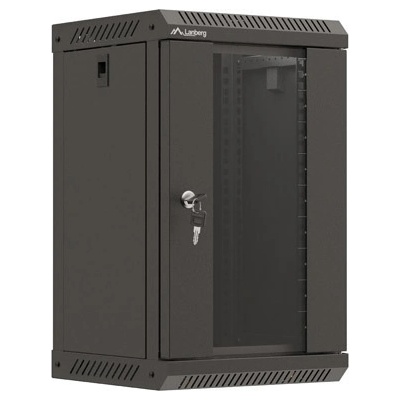 Lanberg Комуникационен шкаф, Lanberg rack cabinet 10" wall-mount 9U/300x300 (flat pack) with glass door black (WF11-3309-10B)