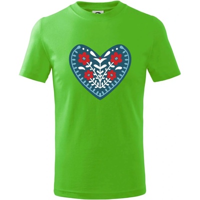 Folklór srdce modré plné tričko detské Apple Green