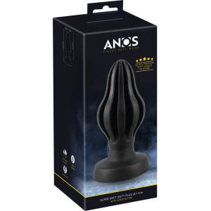 Anos - оребрен мек анален разширител - 7 см (черен) - lovesexshop