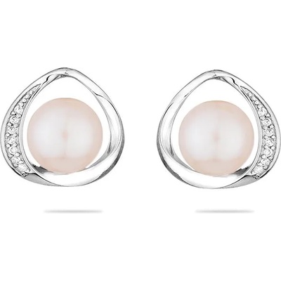 Swan Сребърни обици със сладководна бяла перла и цирконий LA924EW Swan